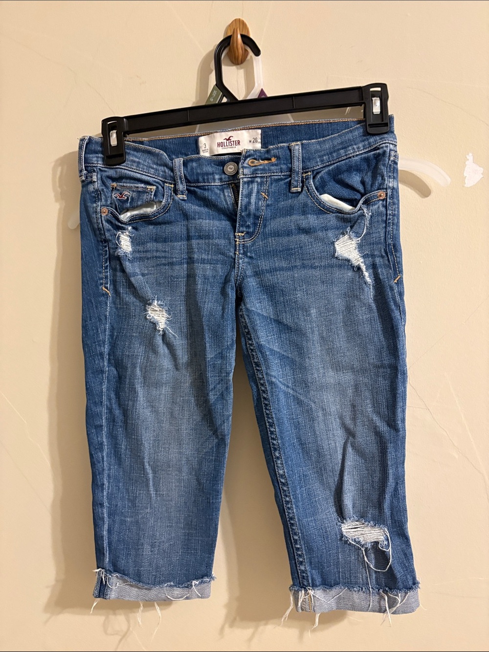 Hollister Women's Blue Distressed Denim Bermuda Shorts